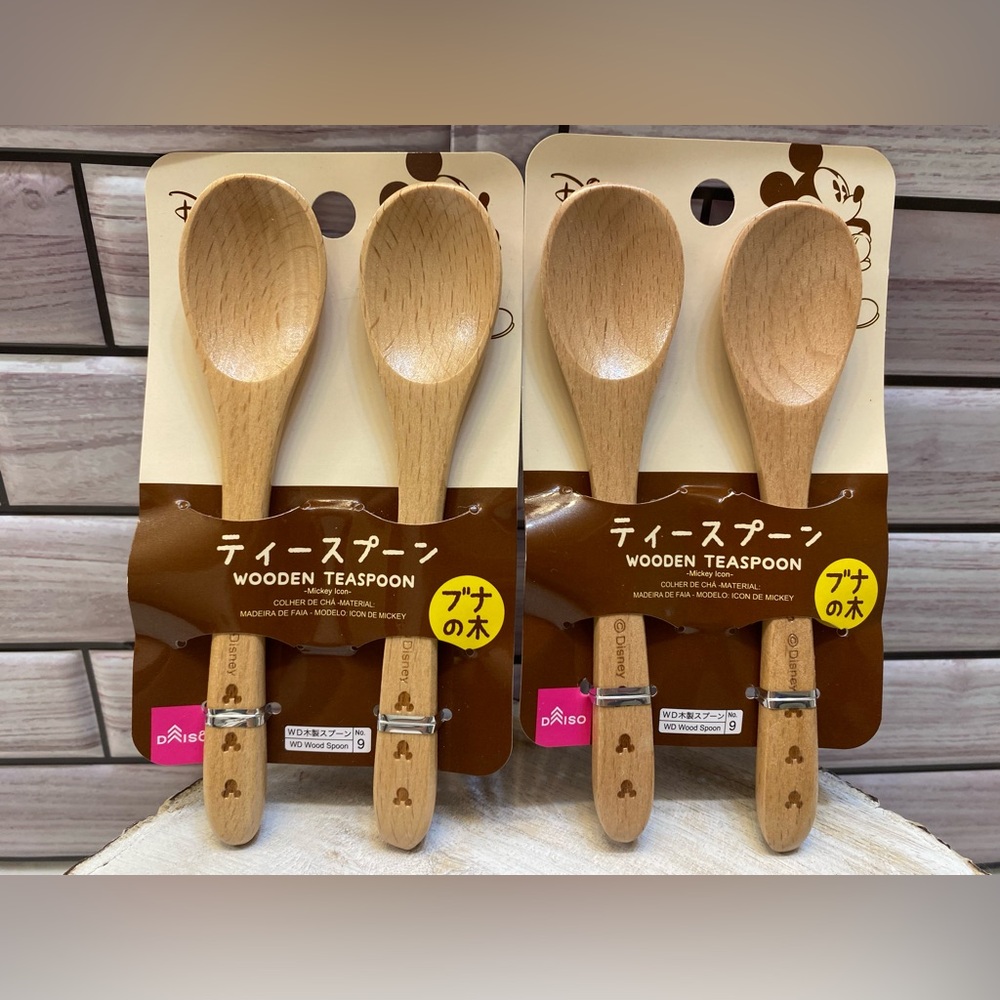 Disney X Daiso 🥄 ❤️Mickey Icon (4)Wooden TeaSpoons NWT